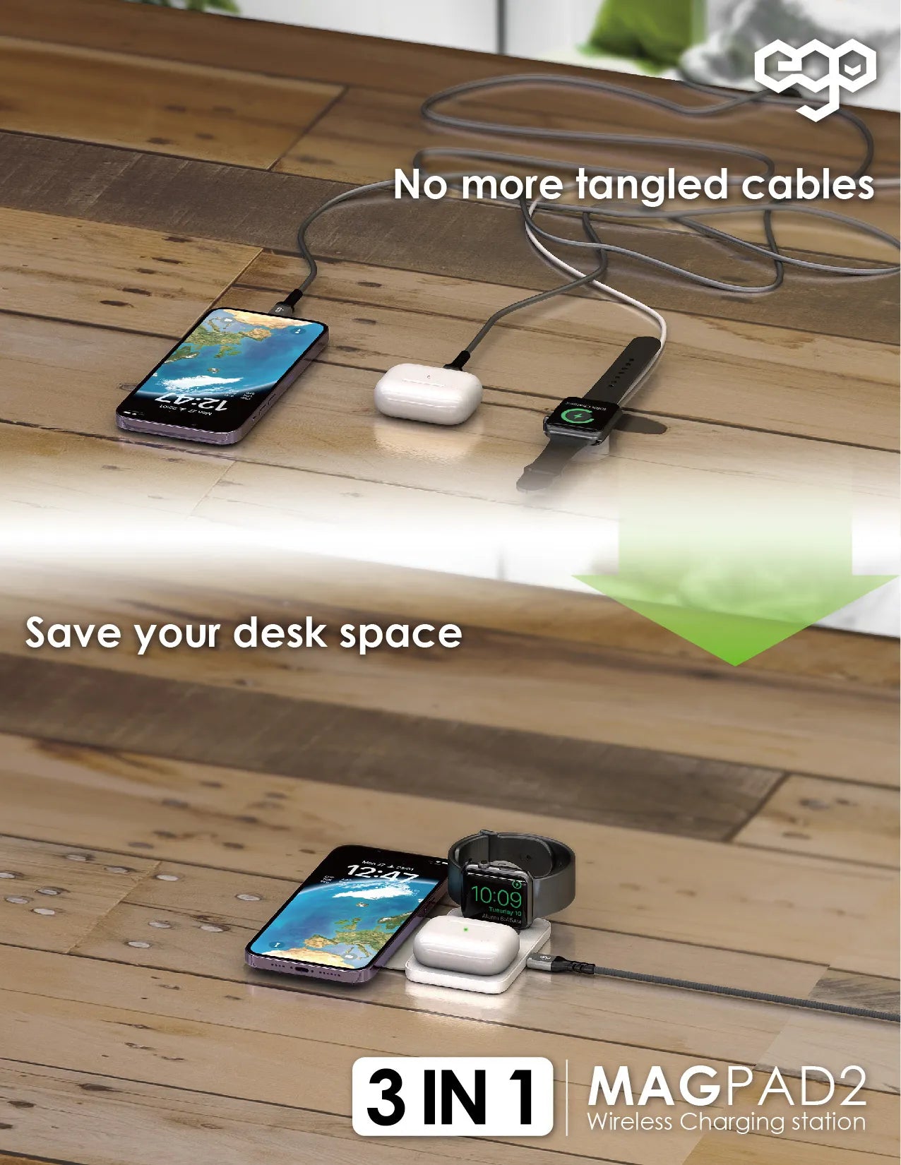 EGO品牌 - 3in1 MAGPAD2 Magsafe 充電器(黑色)