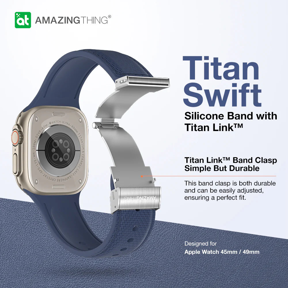 Amazingthing 品牌 - 皮革紋矽膠手錶帶(藍色)|Apple Watch 44 / 45 / 46 / 49 mm