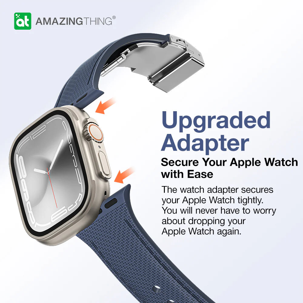 Amazingthing 品牌 - 皮革紋矽膠手錶帶(藍色)|Apple Watch 44 / 45 / 46 / 49 mm
