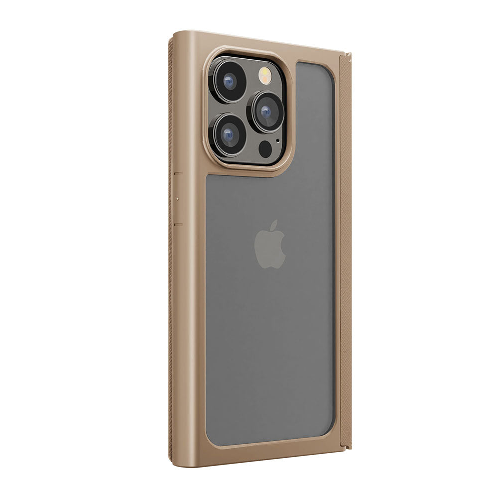PGA品牌 - 透明玻璃翻蓋皮套(卡其色)|iPhone15 Pro