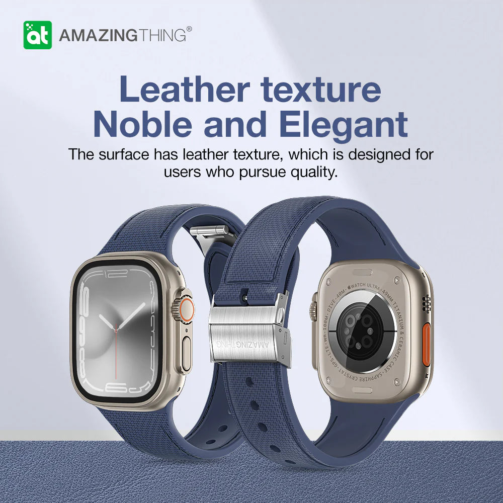 Amazingthing 品牌 - 皮革紋矽膠手錶帶(藍色)|Apple Watch 44 / 45 / 46 / 49 mm
