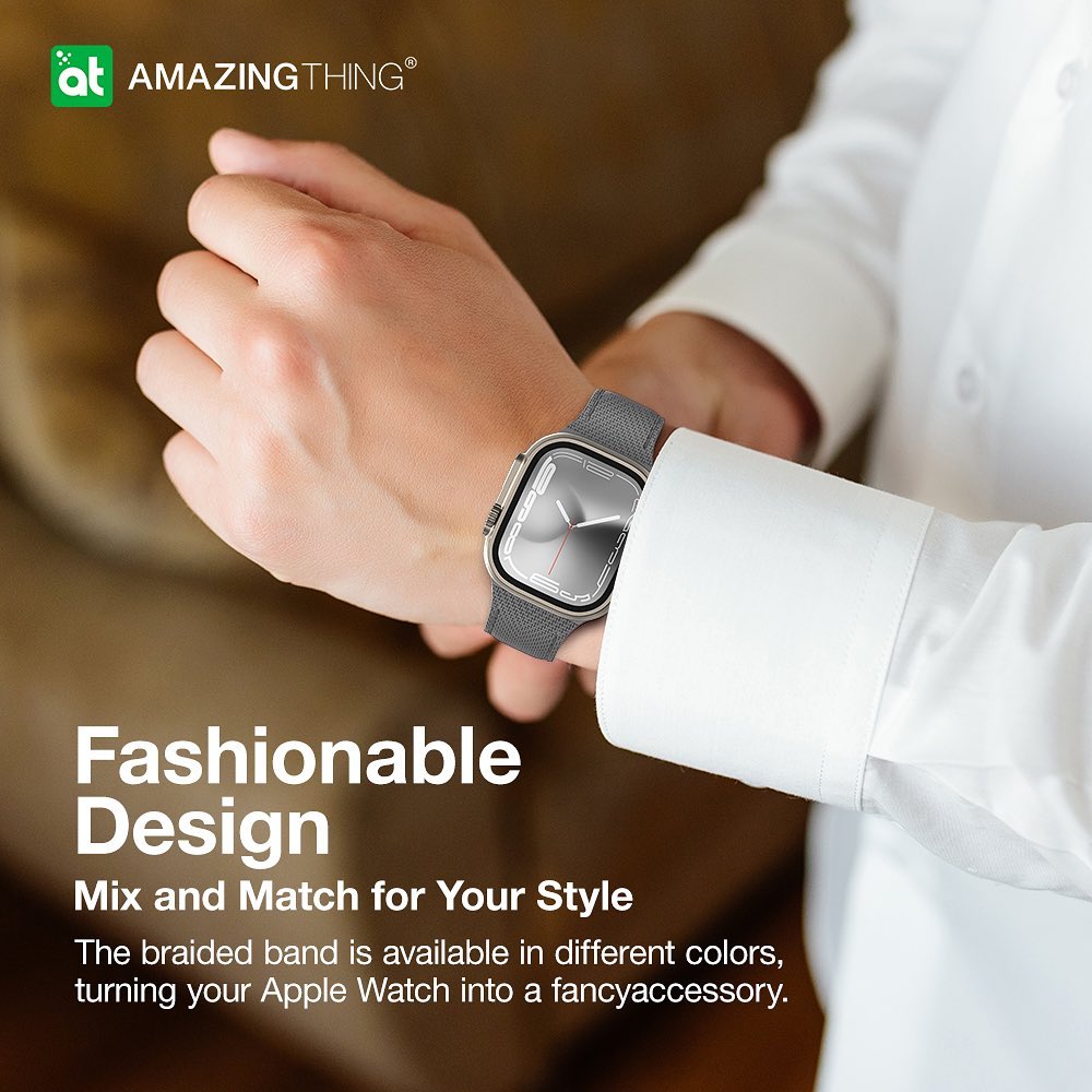 Amazingthing 品牌 - 皮革紋矽膠手錶帶(灰色)|Apple Watch 44 / 45 / 46 / 49 mm