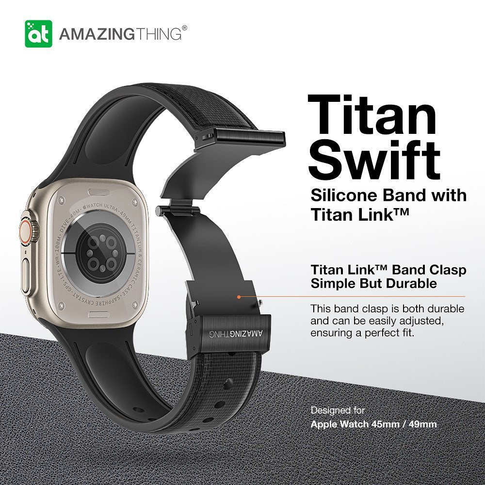 Amazingthing 品牌 - 皮革紋矽膠手錶帶(黑色)|Apple Watch 38 / 40 / 41 / 42 / 44 /45 / 49 mm