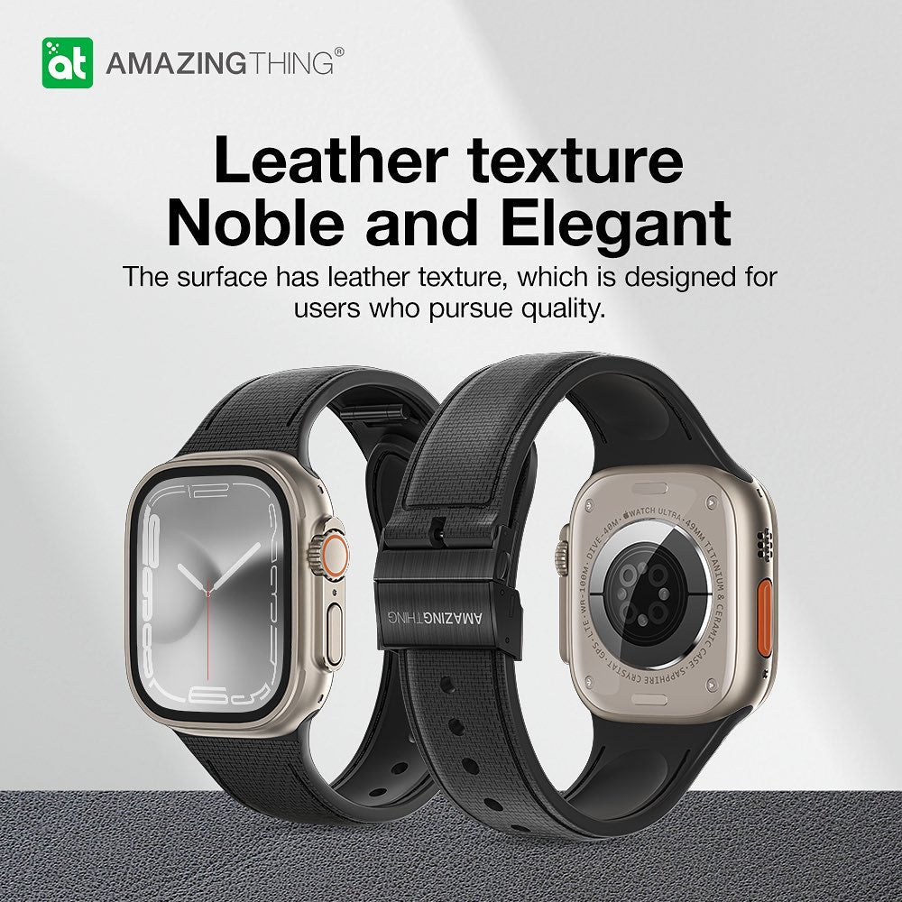Amazingthing 品牌 - 皮革紋矽膠手錶帶(黑色)|Apple Watch 38 / 40 / 41 / 42 / 44 /45 / 49 mm