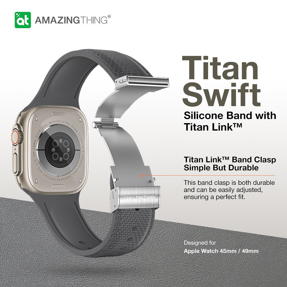 Amazingthing 品牌 - 皮革紋矽膠手錶帶(灰色)|Apple Watch 44 / 45 / 46 / 49 mm