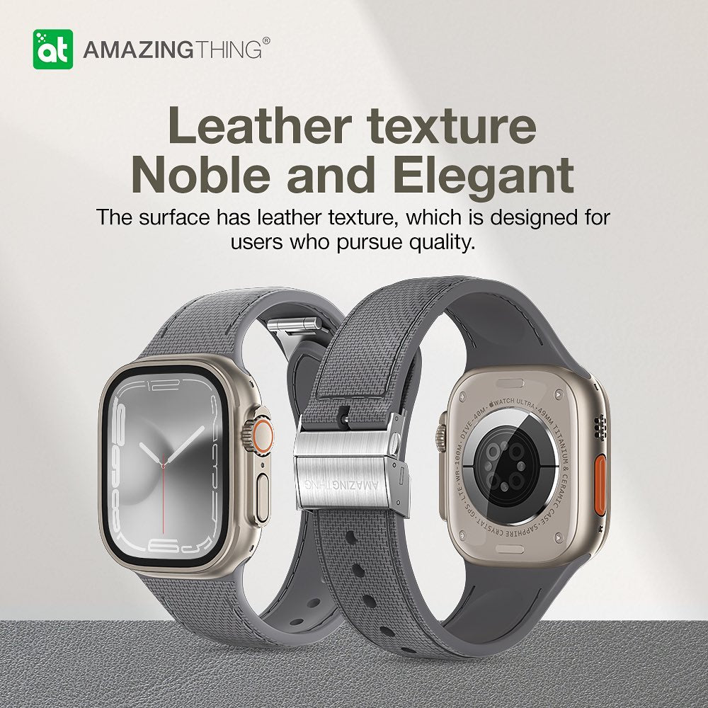 Amazingthing 品牌 - 皮革紋矽膠手錶帶(灰色)|Apple Watch 44 / 45 / 46 / 49 mm