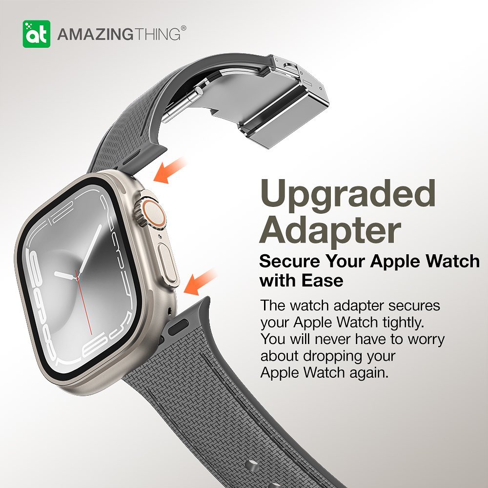 Amazingthing 品牌 - 皮革紋矽膠手錶帶(灰色)|Apple Watch 44 / 45 / 46 / 49 mm