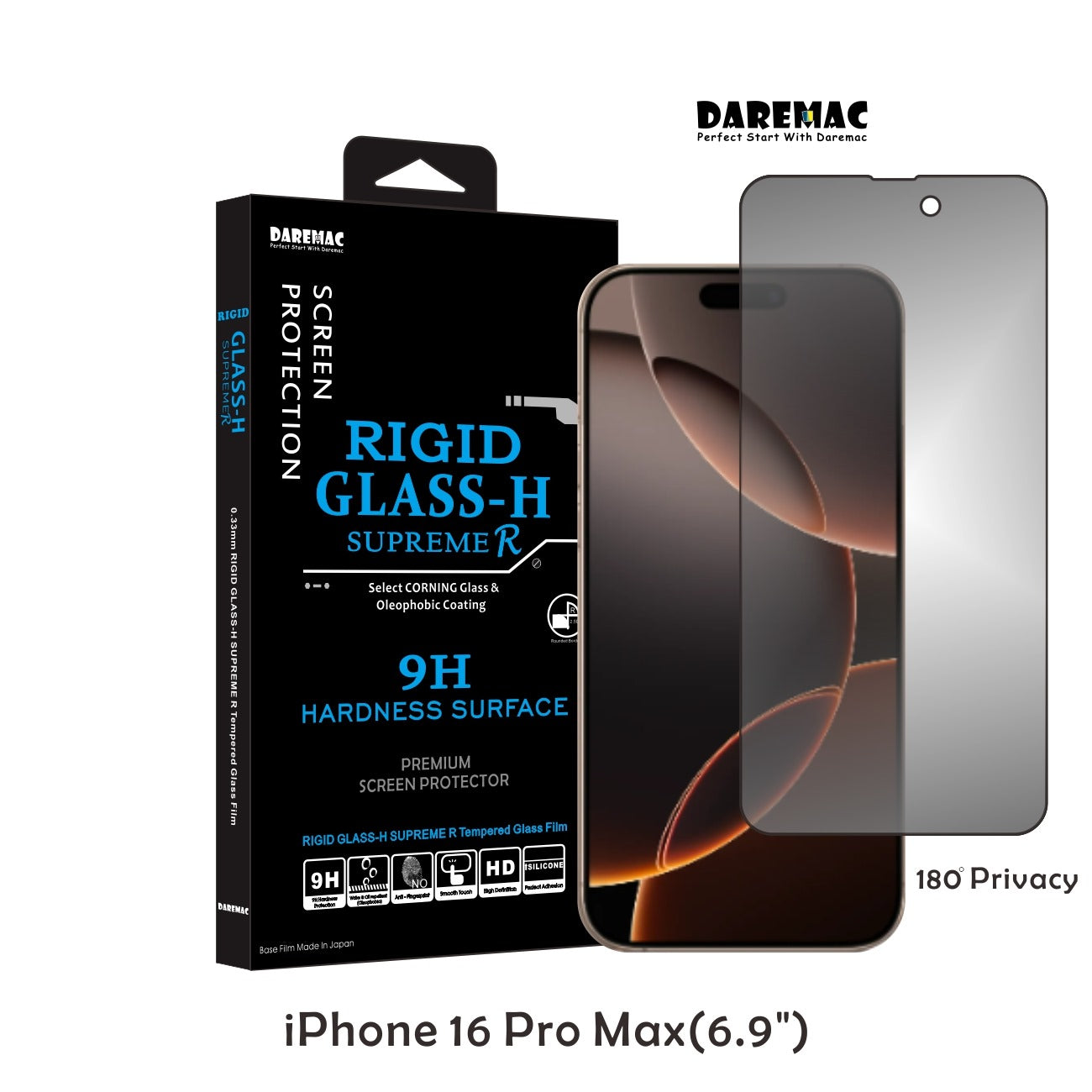 Daremac品牌 - 360度高清防窺玻璃貼|iPhone17 / 16 Pro