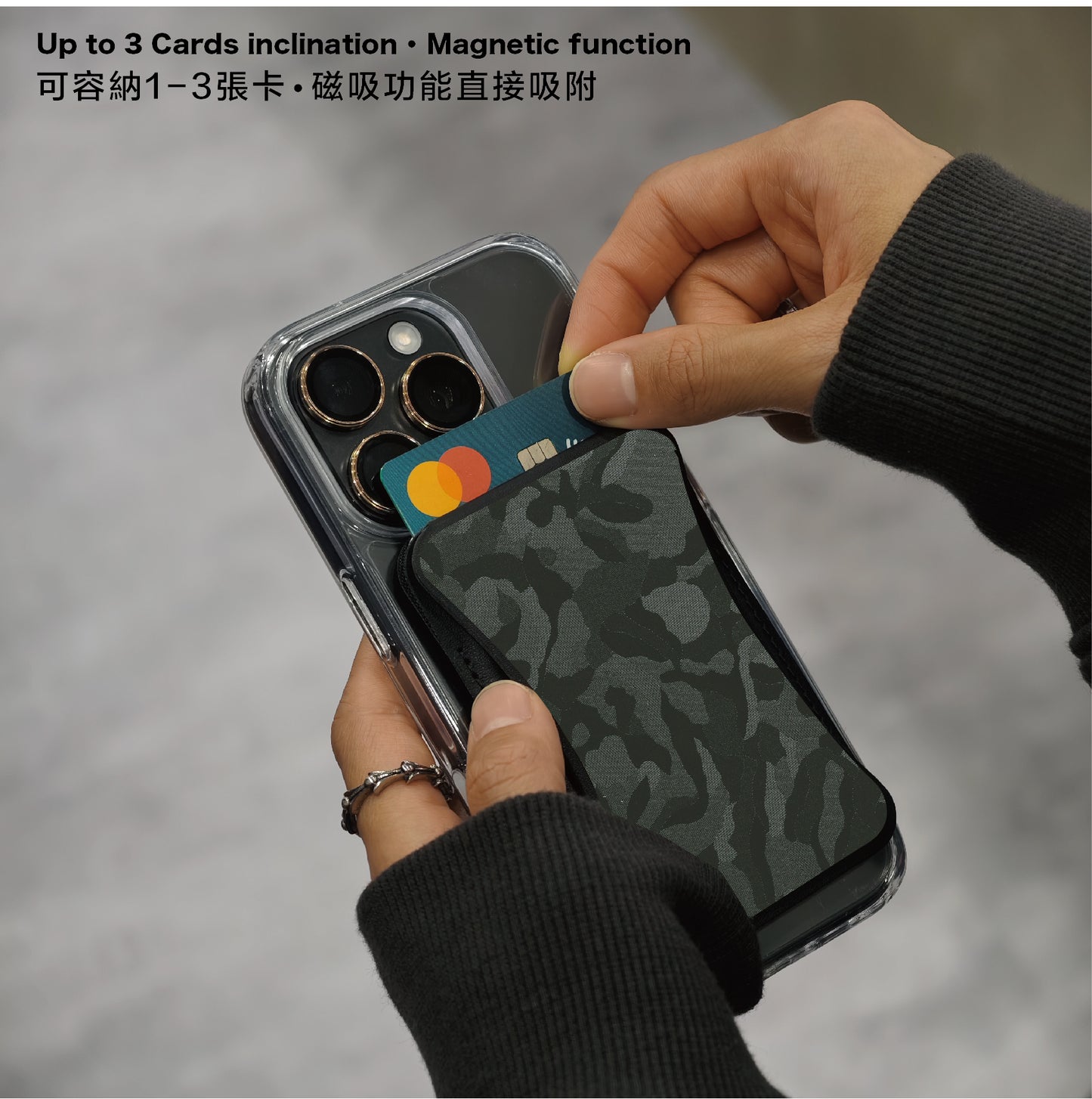 Airfilm品牌 - 軍綠迷彩 磁吸可立式卡片皮革銀包