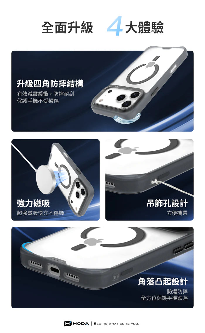 Hoda品牌 - MagSafe磁吸柔石玻璃軍規防摔保護殼(橙色)