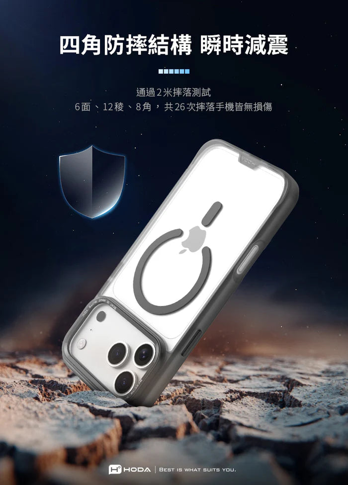 Hoda品牌 - MagSafe磁吸柔石玻璃軍規防摔保護殼(橙色)