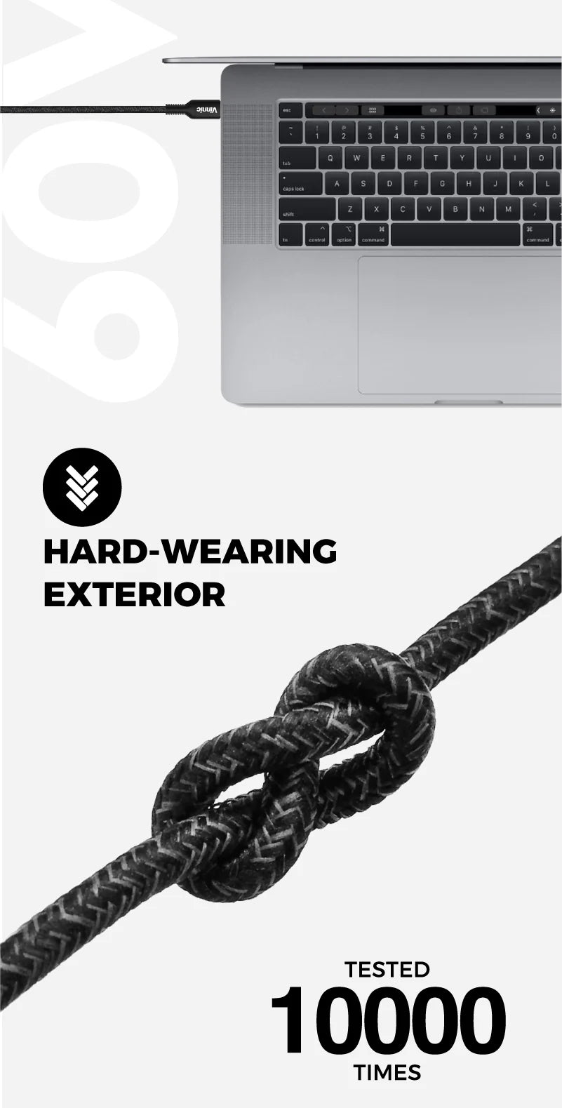 Vinnic品牌 - USB-C to USB-C 60W 傳輸充電線(10cm，黑色)