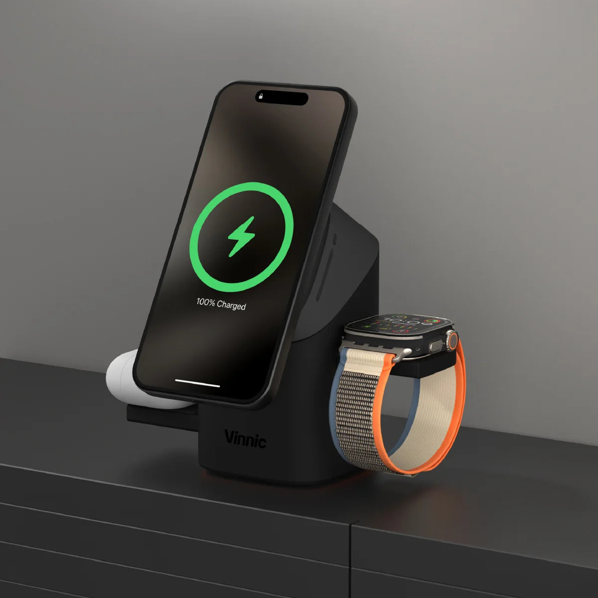 Vinnic品牌 - OWL PEAK 3 磁吸無線充電座 | Qi2.2 25W 快充、支援 Apple/Samsung 雙系統手錶