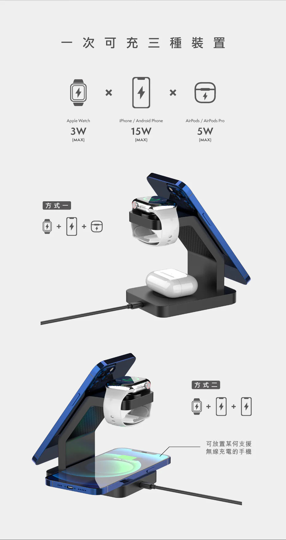 Vinnic品牌 -  Magsafe 3-In-1 磁吸式 無線充電座